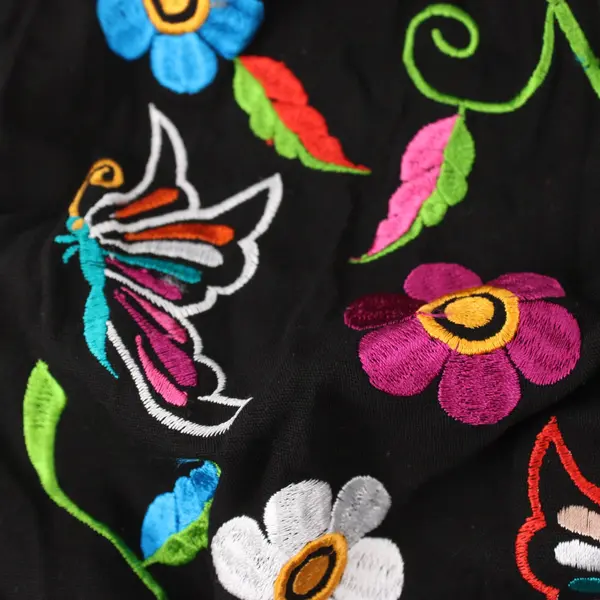 Women's Large Black Floral Butterfly Embroidered Sleeveless Knee-Length Dress