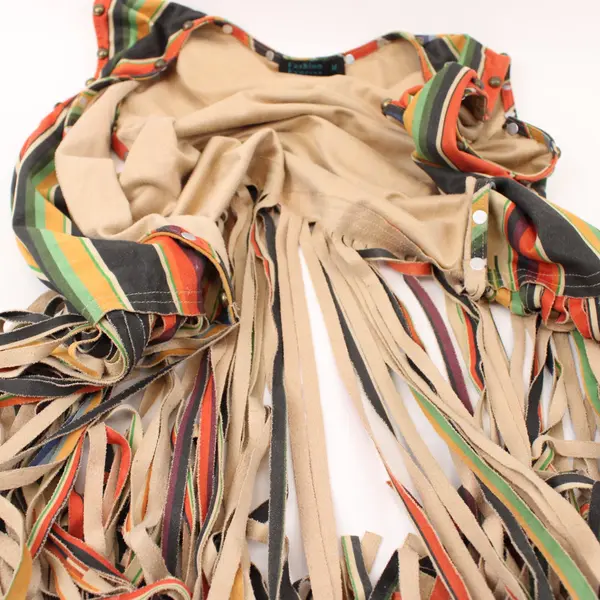 Fashion Express Women's Medium Multicolor Southwestern Fringe Vest