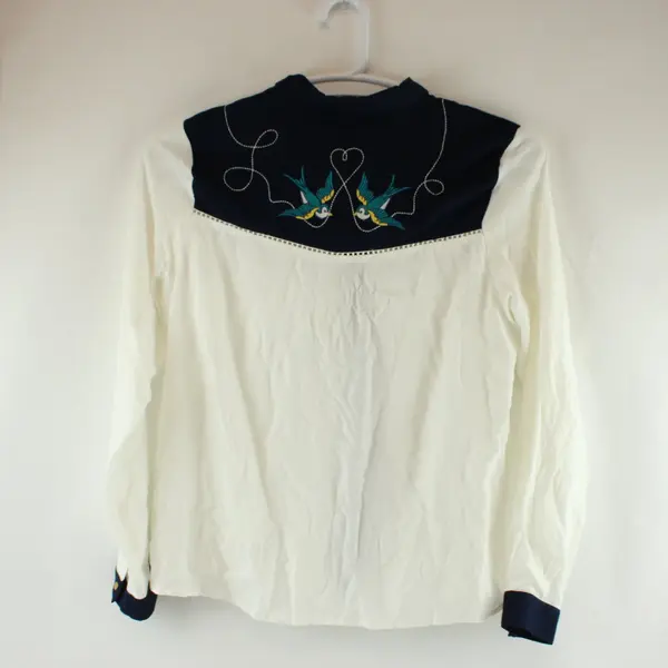 Sugarhill Women's Size 6 Western Button-Up White Navy Nautical Bird FLAW