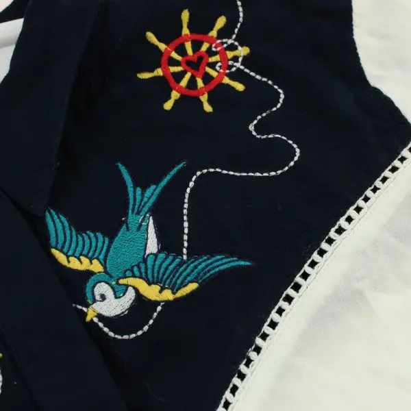 Sugarhill Women's Size 6 Western Button-Up White Navy Nautical Bird FLAW
