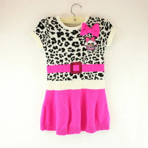 LOL Surprise Girls Sweater Dress Black White Pink Leopard Print Small