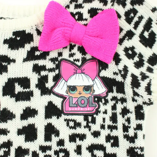 LOL Surprise Girls Sweater Dress Black White Pink Leopard Print Small