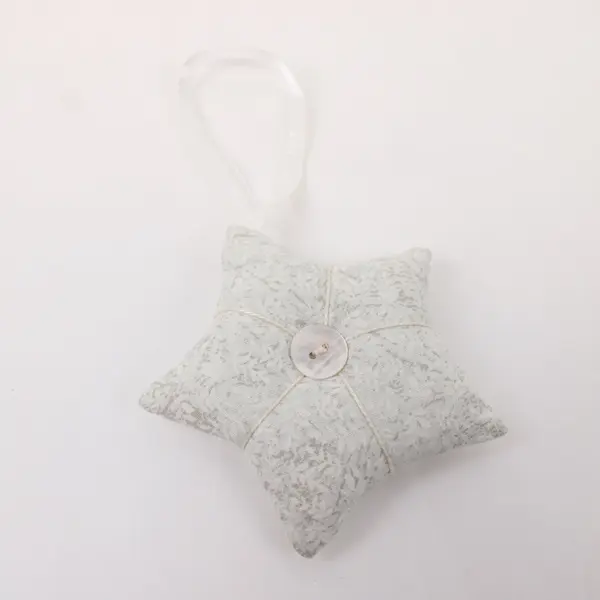 Set of 5 White Floral Fabric Star Ornaments Pearl Buttons