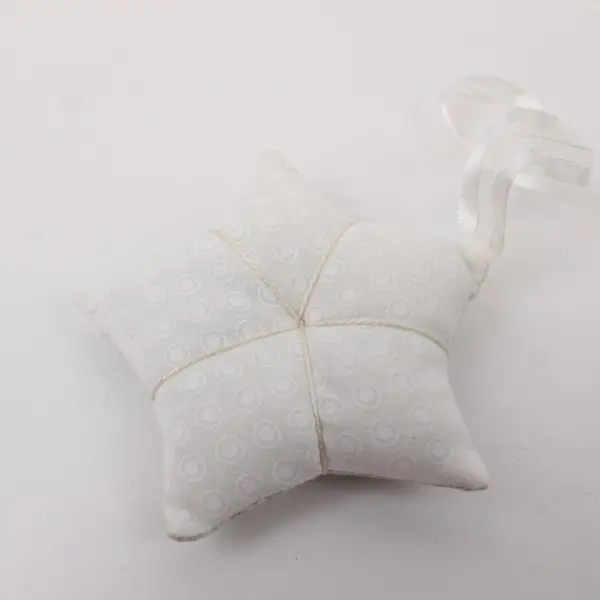 Set of 5 White Floral Fabric Star Ornaments Pearl Buttons