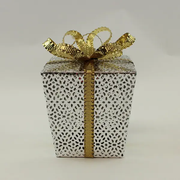 Happy Holidays Light Up Metal Present Silver Gold Christmas Decor 6.5''