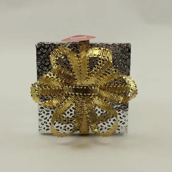 Happy Holidays Light Up Metal Present Silver Gold Christmas Decor 6.5''
