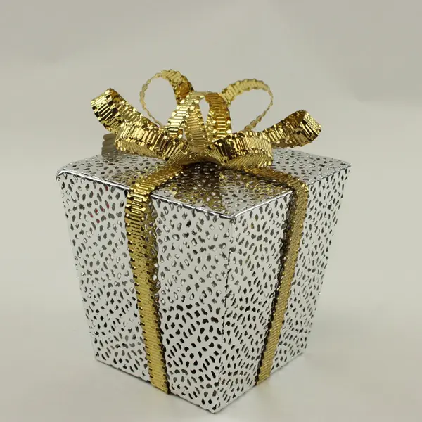 Happy Holidays Light Up Metal Present Silver Gold Christmas Decor 6.5''