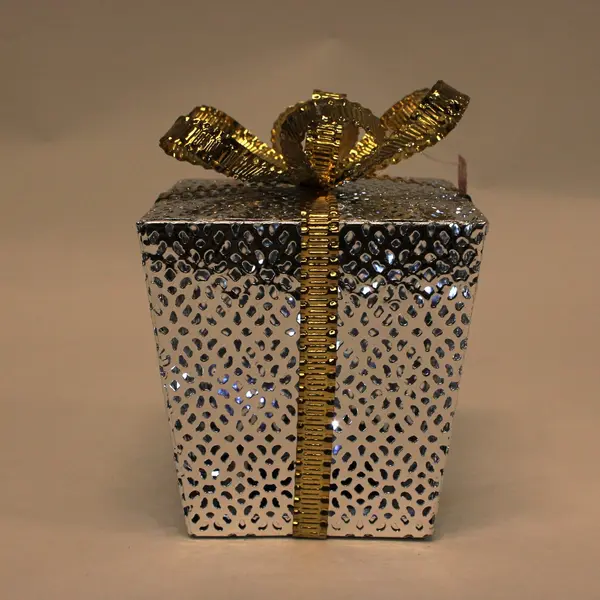 Happy Holidays Light Up Metal Present Silver Gold Christmas Decor 6.5''