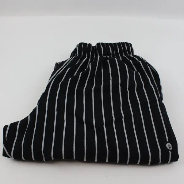 Chef Works Black White Striped Chef Pants Men's Medium Workwear