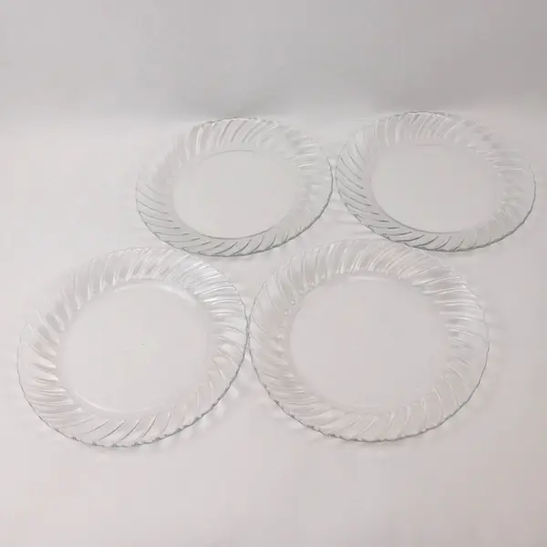 Set of 4 Vitro Corning Swirl Clear Ribbed Glass 10in Dinner Plates