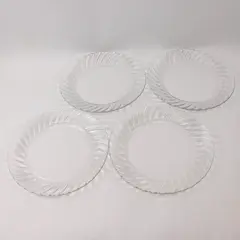 Set of 4 Vitro Corning Swirl Clear Ribbed Glass 10in Dinner Plates