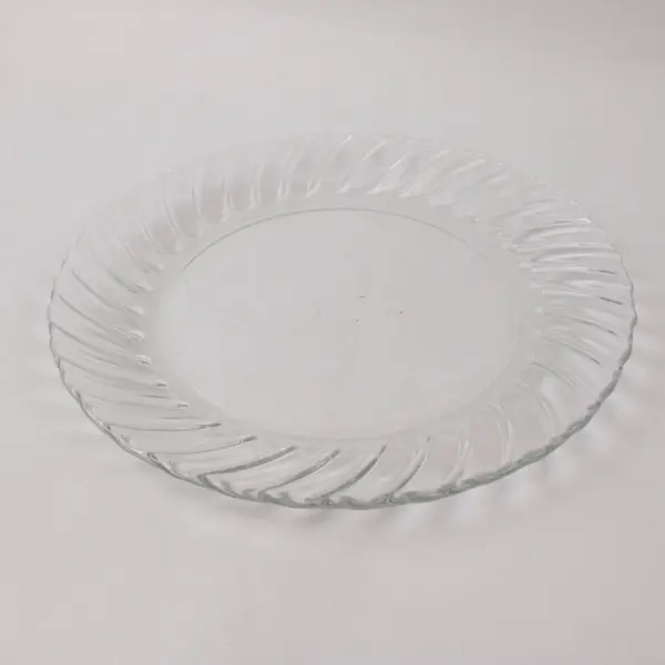 Set of 4 Vitro Corning Swirl Clear Ribbed Glass 10in Dinner Plates