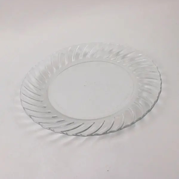 Set of 4 Vitro Corning Swirl Clear Ribbed Glass 10in Dinner Plates