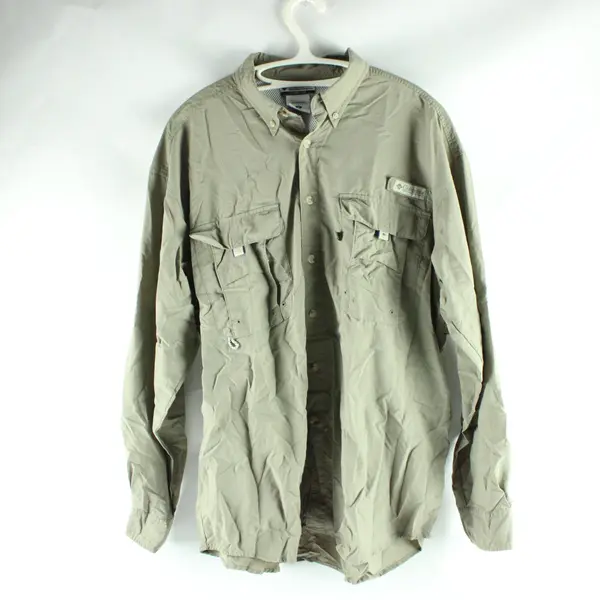 Columbia 003299-005-1030 Men's M Beige UPF30 LS Fishing Button-Down Flawed