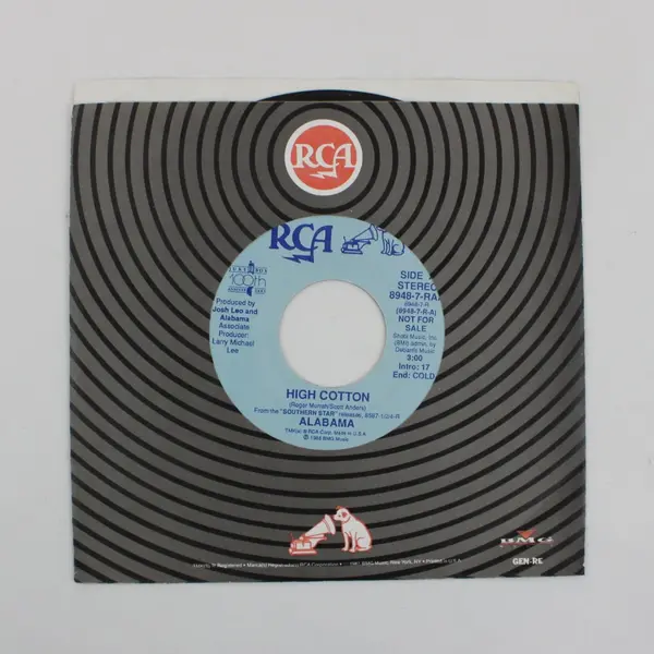 Alabama High Cotton 7" Vinyl 45 RPM RCA Not For Sale 8948-7-RAA