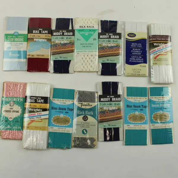 Lot of 14 Vintage Sewing Trims Bias Tape Seam Binding Hem Tape Rick Rack Braid