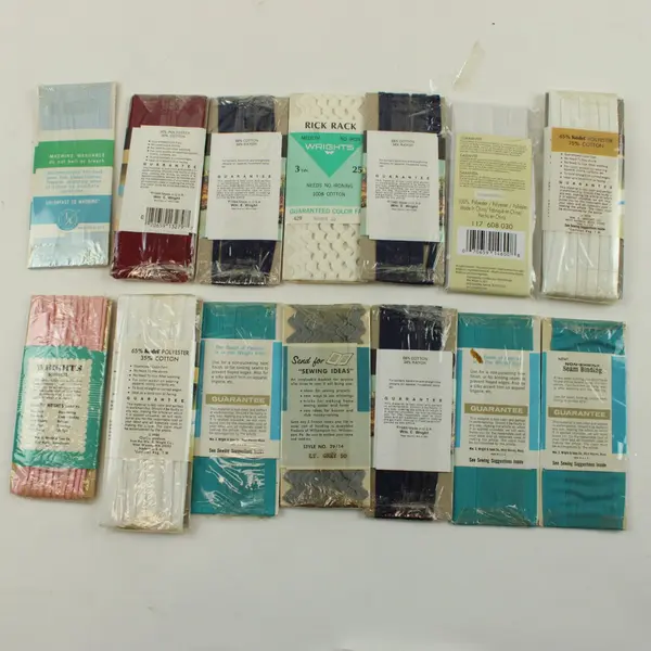 Lot of 14 Vintage Sewing Trims Bias Tape Seam Binding Hem Tape Rick Rack Braid