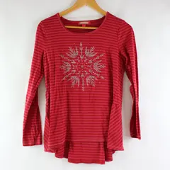 Holiday Traditions Women's M Bedazzled Snowflake Red Striped Shirt