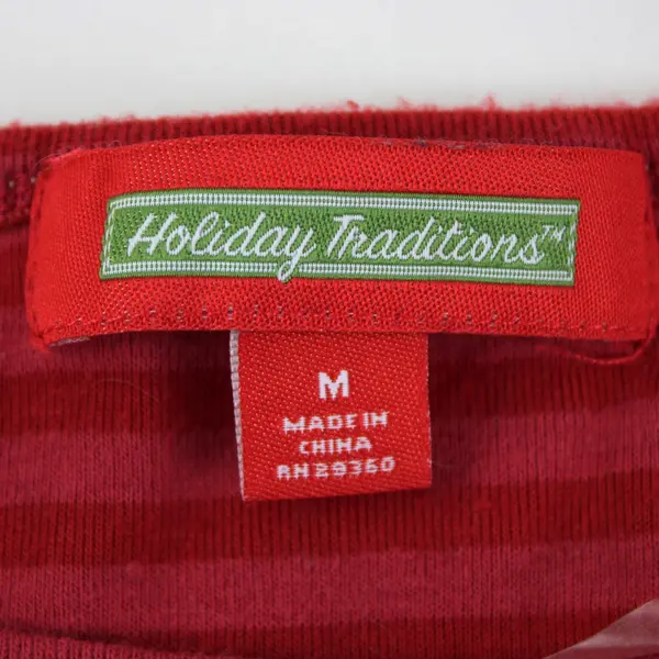 Holiday Traditions Women's M Bedazzled Snowflake Red Striped Shirt