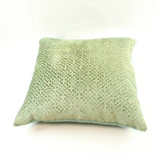 Green Cream Velvet Decorative Throw Pillow Raised Irregular Texture 18x18