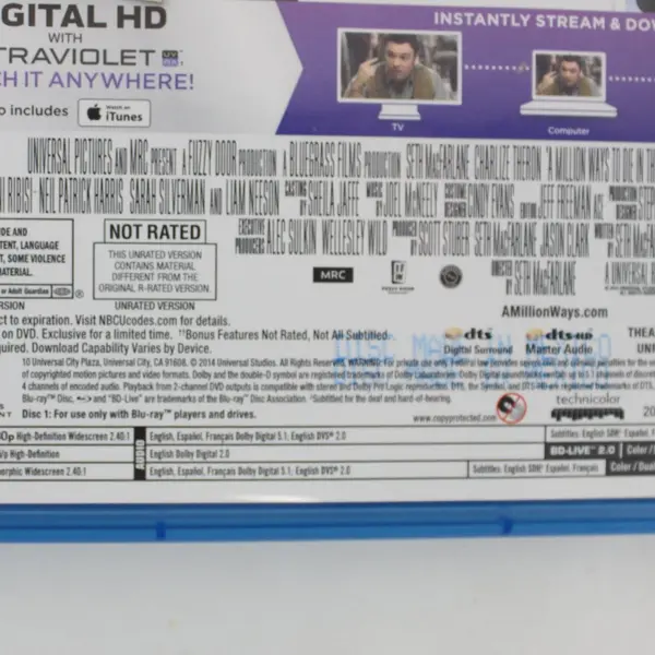 A Million Ways to Die in the West Blu-ray 2014 Comedy Seth MacFarlane Unrated