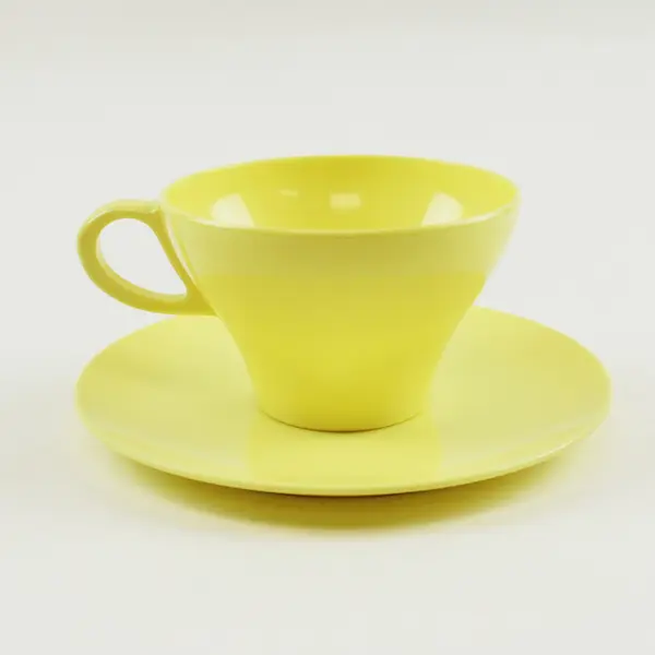 Set of 5 Yellow Melamine Coffee Tea Cups and Saucers