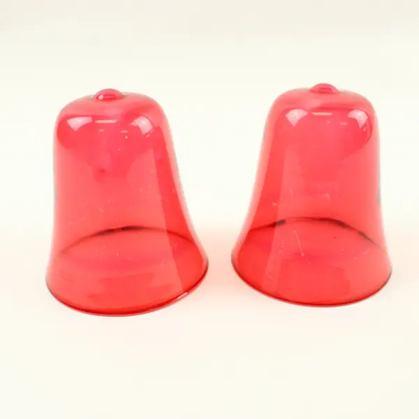 Set of 2 Smooth Red Translucent Glass Bell Covers