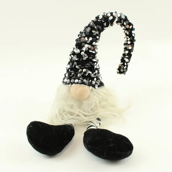 Christmas Gnome Figurine Sequin Hat White Beard Holiday Decor