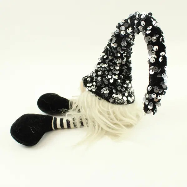 Christmas Gnome Figurine Sequin Hat White Beard Holiday Decor