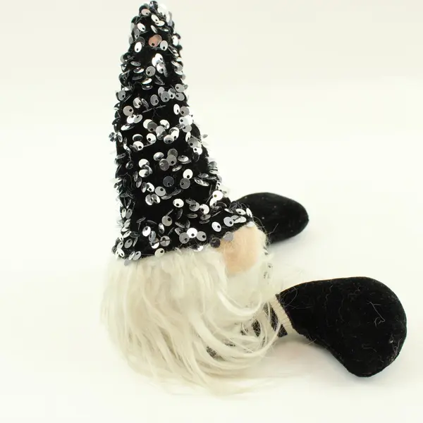 Christmas Gnome Figurine Sequin Hat White Beard Holiday Decor
