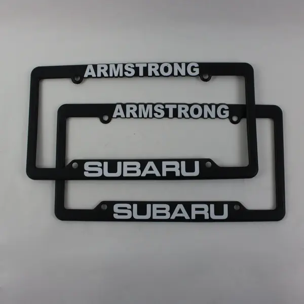 Pair Armstrong Subaru Dealer License Plate Frames Black White