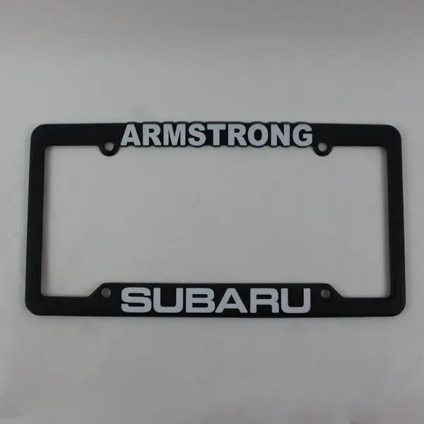 Pair Armstrong Subaru Dealer License Plate Frames Black White