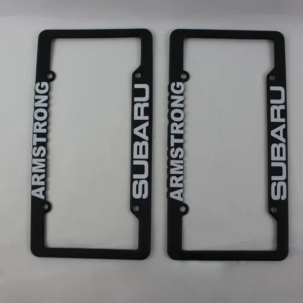 Pair Armstrong Subaru Dealer License Plate Frames Black White