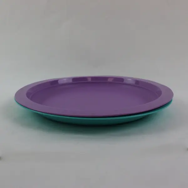 Bemis Plastic Plates Set of 2 Purple Turquoise Raised Rim 10.5"
