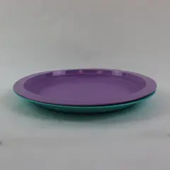 Bemis Plastic Plates Set of 2 Purple Turquoise Raised Rim 10.5"