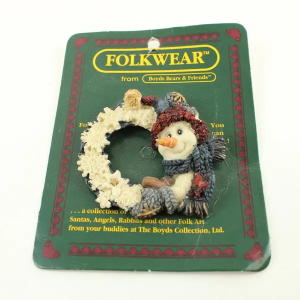 Boyds Bears Folkwear Snowman Pin Brooch on Card