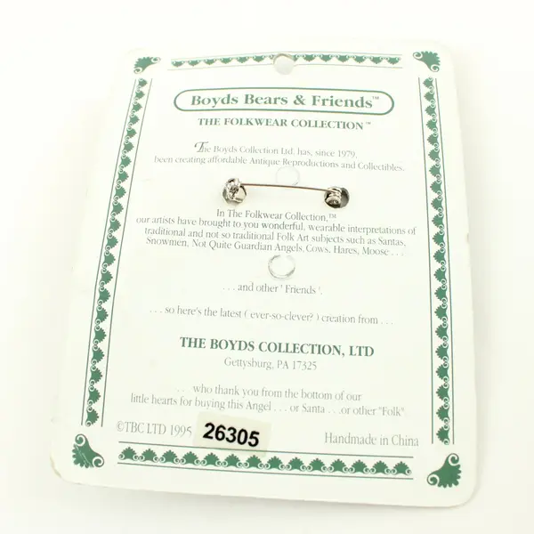 Boyds Bears Folkwear Snowman Pin Brooch on Card