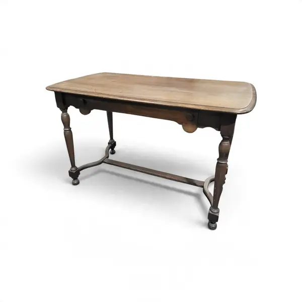 Vintage Wooden Dining Table w/ Drawer Turned Legs Stretcher Base - Local Pickup