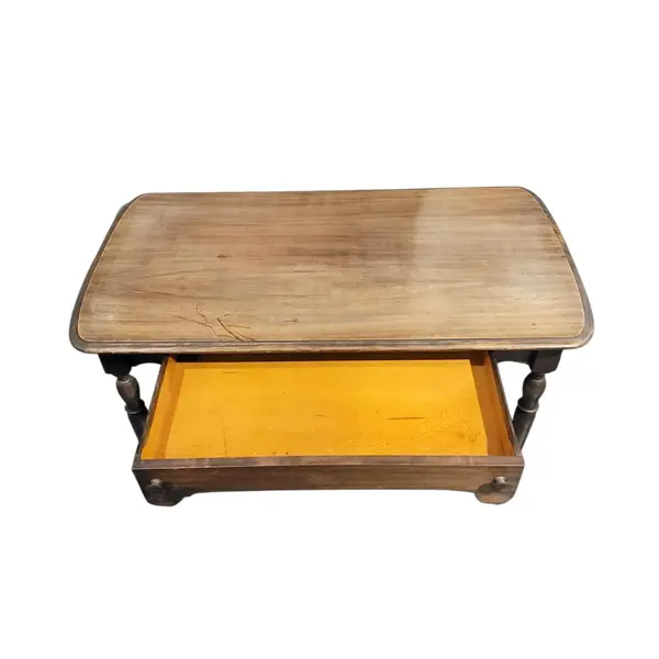 Vintage Wooden Dining Table w/ Drawer Turned Legs Stretcher Base - Local Pickup