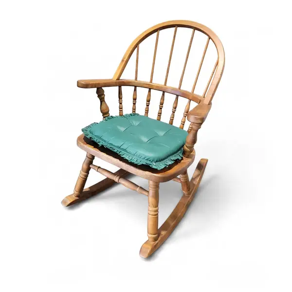 Vintage Wooden Spindle-Back Captain Rocking Chair Teal Cushion - Local Pickup