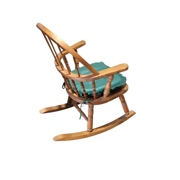 Vintage Wooden Spindle-Back Captain Rocking Chair Teal Cushion - Local Pickup