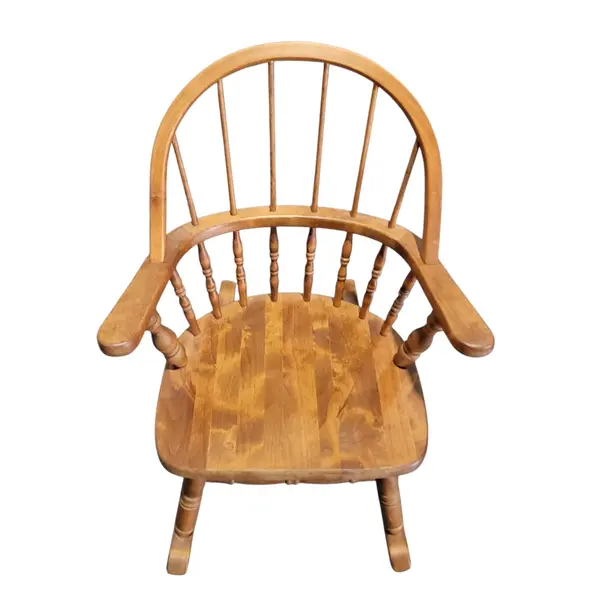 Vintage Wooden Spindle-Back Captain Rocking Chair Teal Cushion - Local Pickup