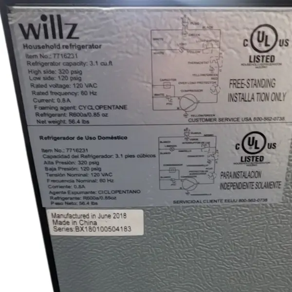 Willz 2 Door Mini Refrigerator Freezer Stainless Steel Look - Local Pickup