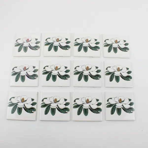Lot of 12 Summer Magnolia Botanical Art Ceramic Tiles 4.25 x 4.25