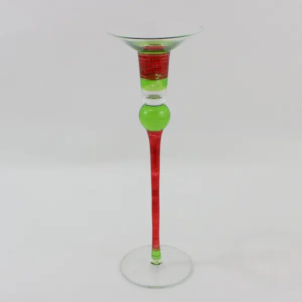 Pier 1 Imports Bohemian Art Glass Taper Candle Stick Holders Red Gold Green 12”