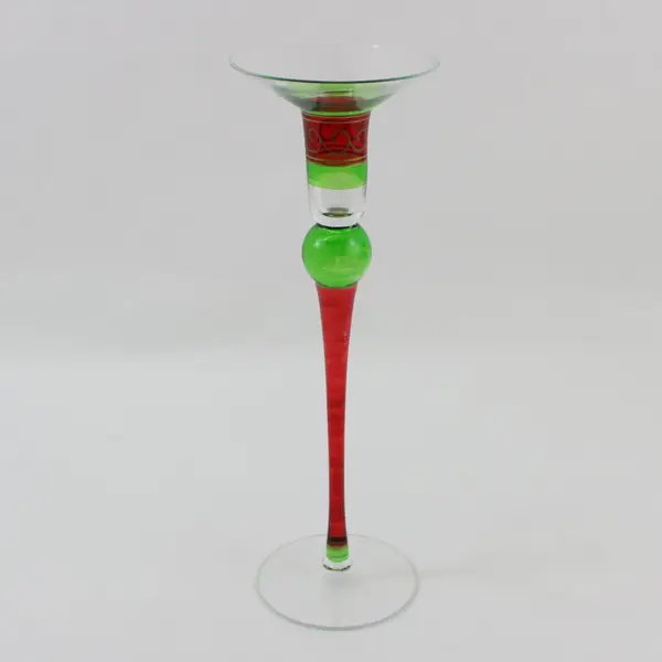 Pier 1 Imports Bohemian Art Glass Taper Candle Stick Holders Red Gold Green 12”