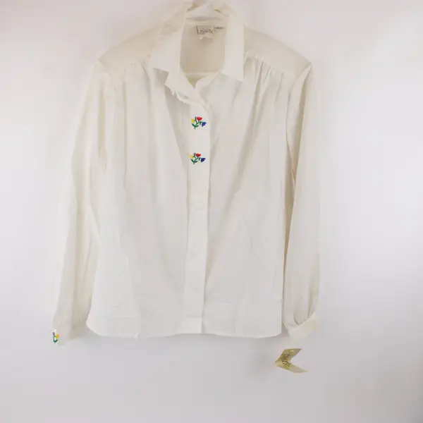 Pykettes Women's White Long Sleeve Embroidered Button-Down Shirt 16