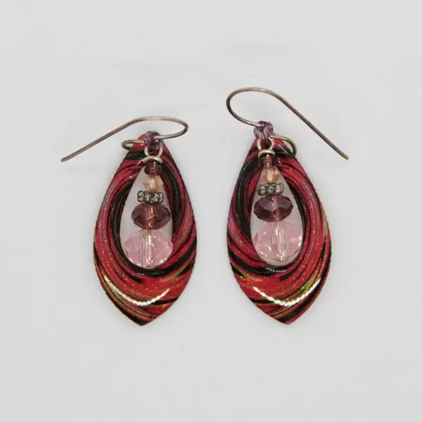 Red Black Green Sparkly Acrylic Beaded Teardrop Dangle Earrings