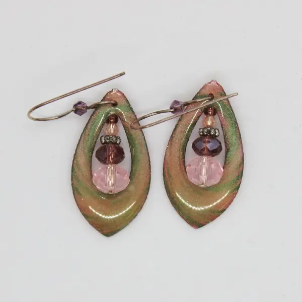Red Black Green Sparkly Acrylic Beaded Teardrop Dangle Earrings