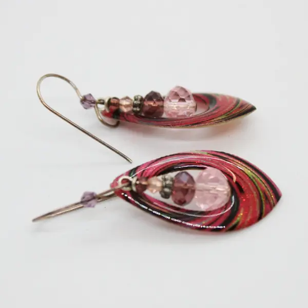 Red Black Green Sparkly Acrylic Beaded Teardrop Dangle Earrings